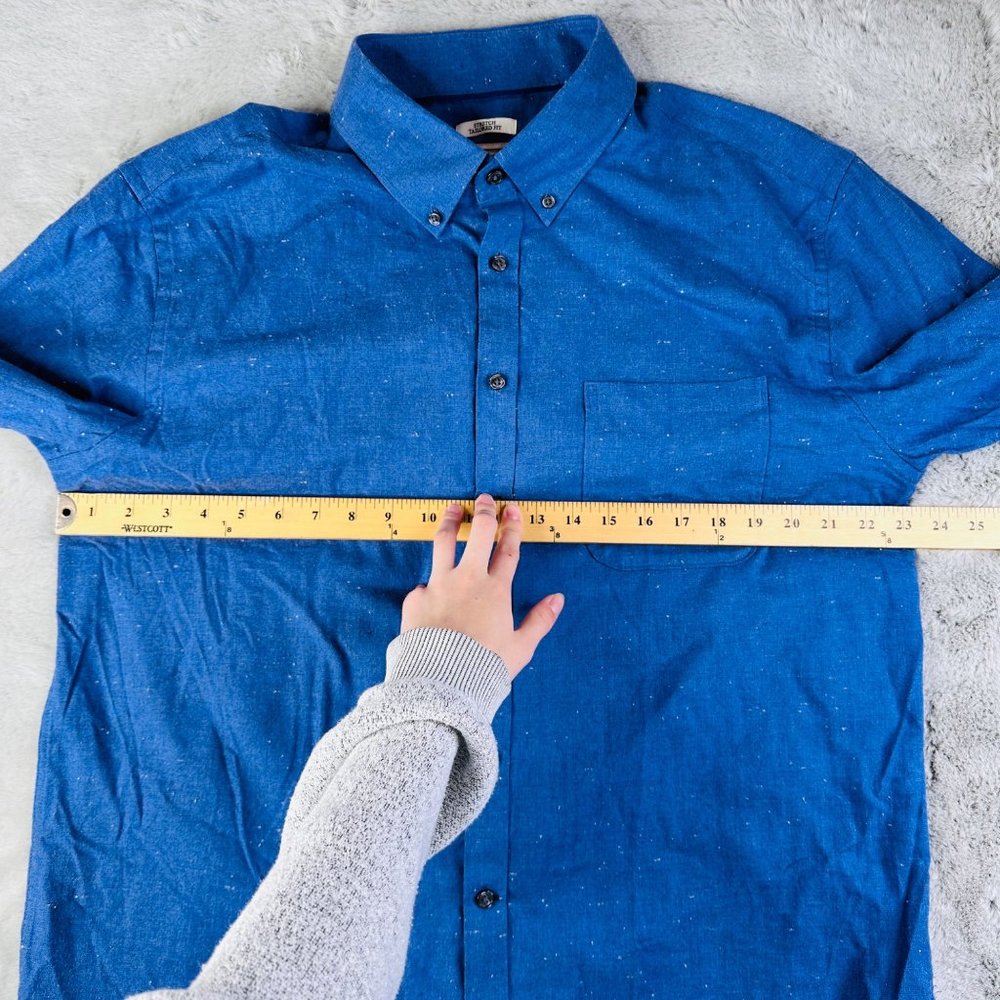 Jos A Bank Shirt Mens XL Stretch Tailored Fit Button Down Blue Speckled Casual - Picture 6 of 11